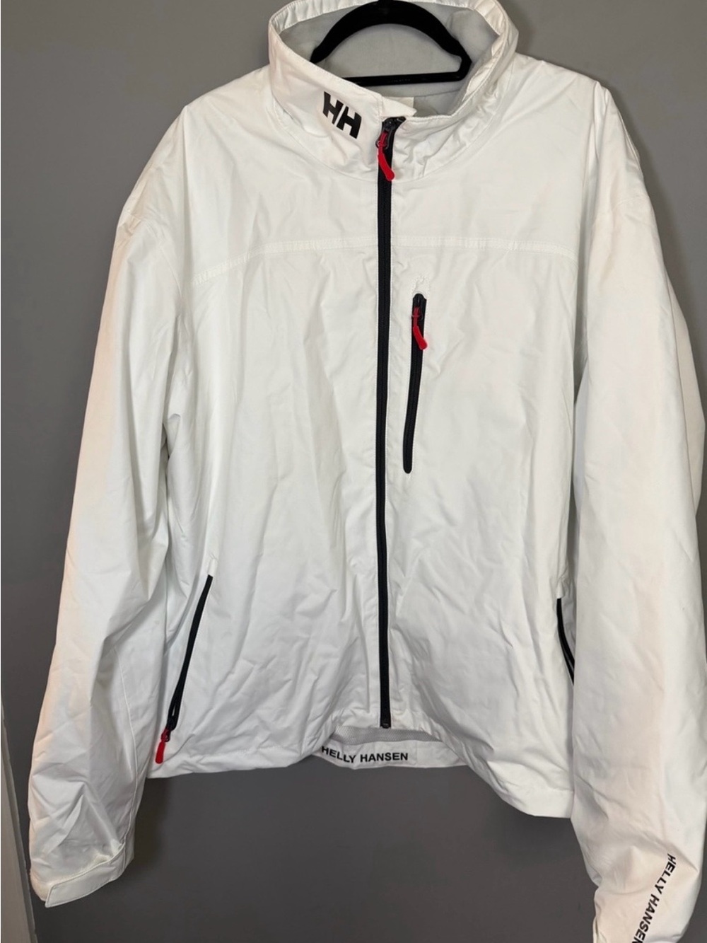 Helly Hansen White Waterproof Performance Jacket with Black & Red Accents